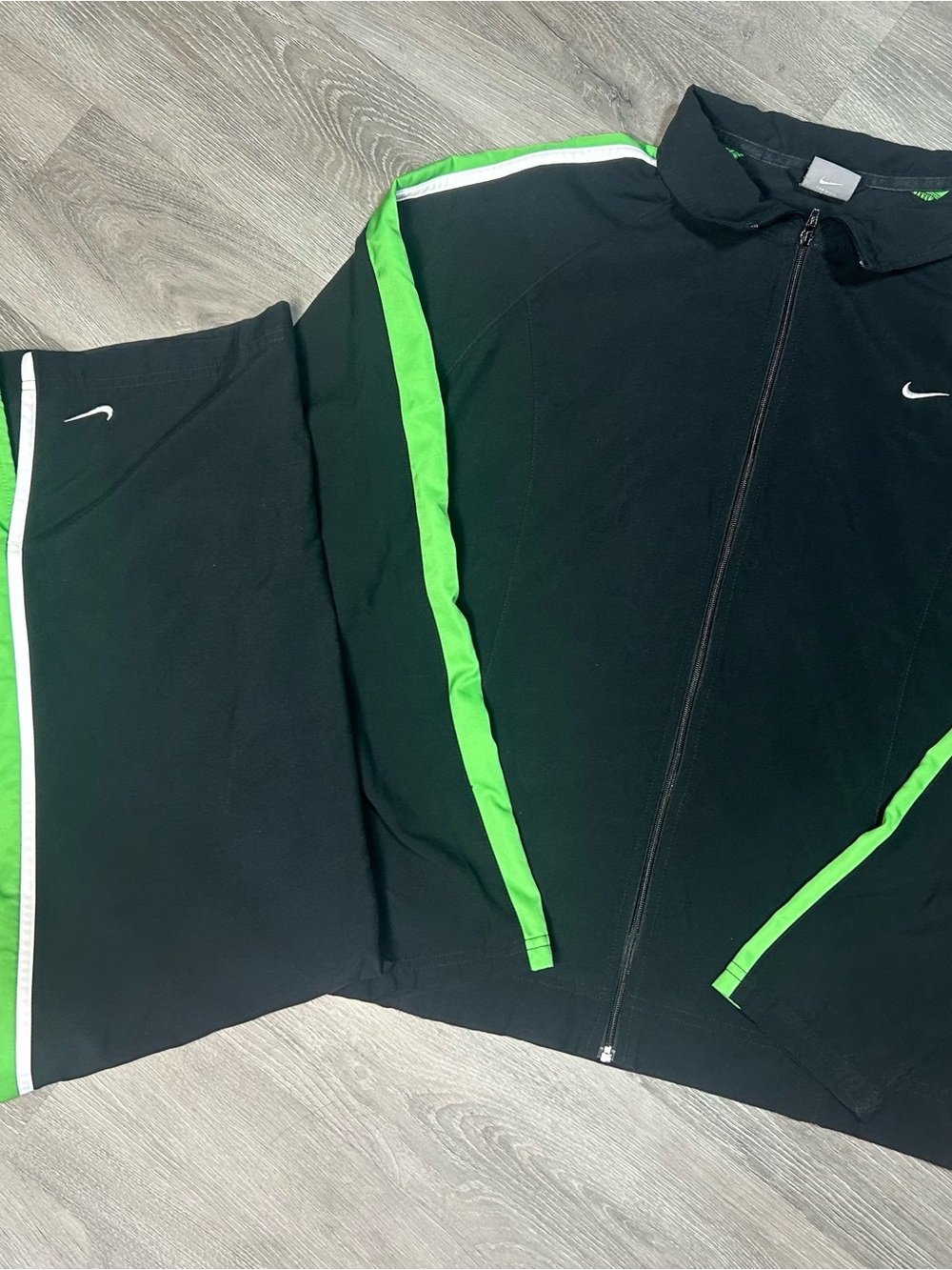 Vintage Nike Windbreaker Jacket Full Zip & Track Pants Sz W Lg 12-14 Green/Black
